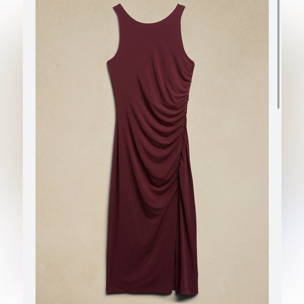 Banana Republic Ruched Midi Dress Burgundy Sz XS